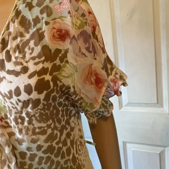 In Bloom by Jonquil Silky Robe Sz S Floral Print Ruffle Sleeve Fairy Cottagecore - Picture 5 of 9